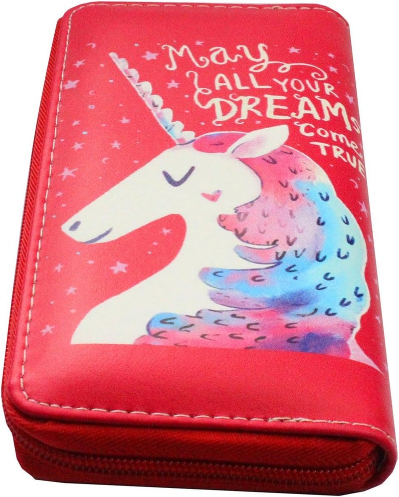 MayeBridge Timlee Cute Rainbow Unicorn Long Wallets Long Purse Women Unicorn Wallets For Girls Kids (Red) - Image 4